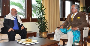 The Governor of Arunachal Pradesh Lt. Gen Nirbhay Sharma (Retd) with the High Commissioner of Bangladesh to India, Shri. Tariq Ahmad at Raj Bhawan, Itanagar on 26th September 2014.